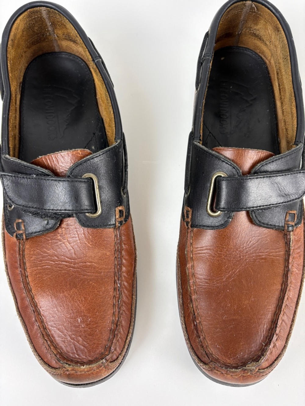 Life Outdoors Men's Two-Tone Brown and Black Leather Boat/Loafers 11.5AA